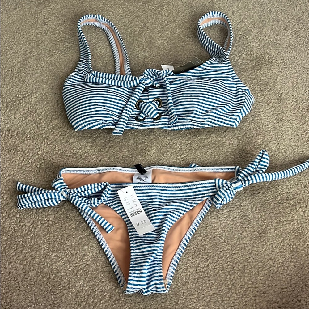 J. Crew Blue and White Striped Bikini Top